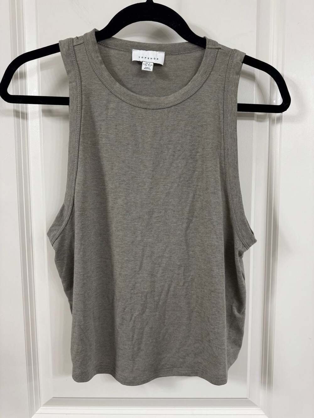 Topshop Gray Ribbed Muscle Crop Tank Top